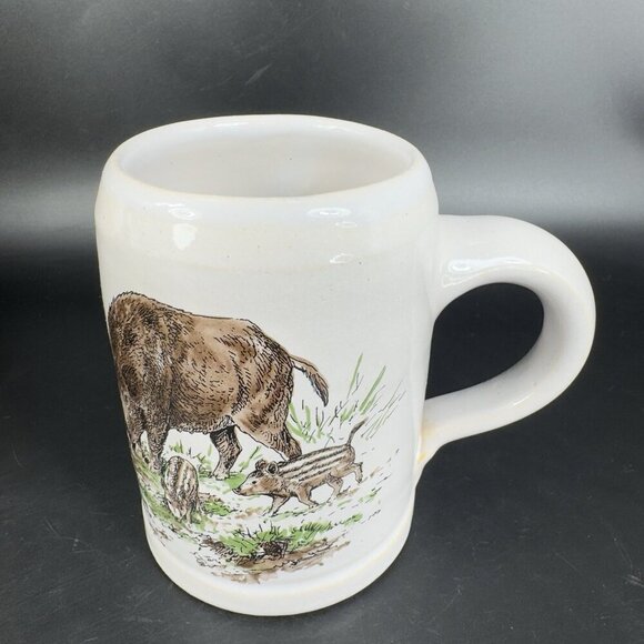 Vintage West Germany Stoneware Pottery Large Coffee Mug Cup Wild Board Scene VTG - Picture 8 of 15